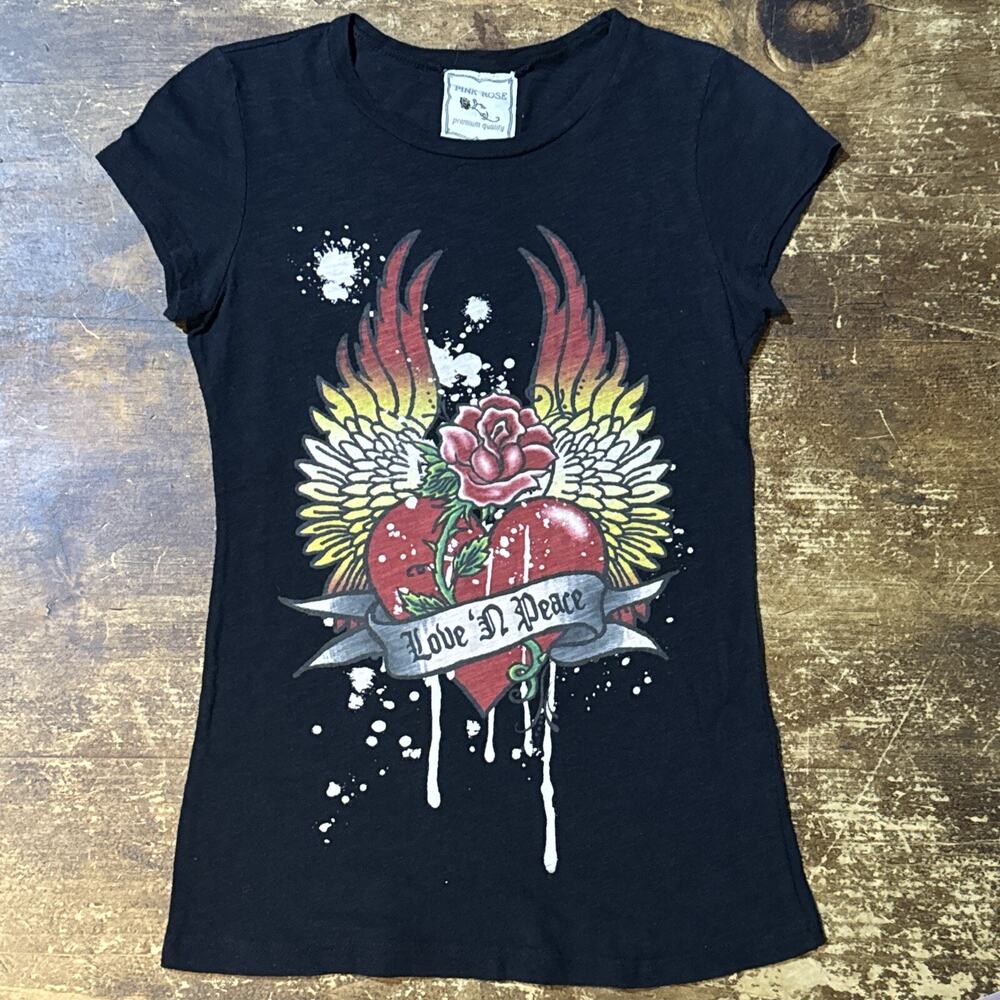 Pink Rose Women’s M Live ‘N Peace Graphic Short Sleeve